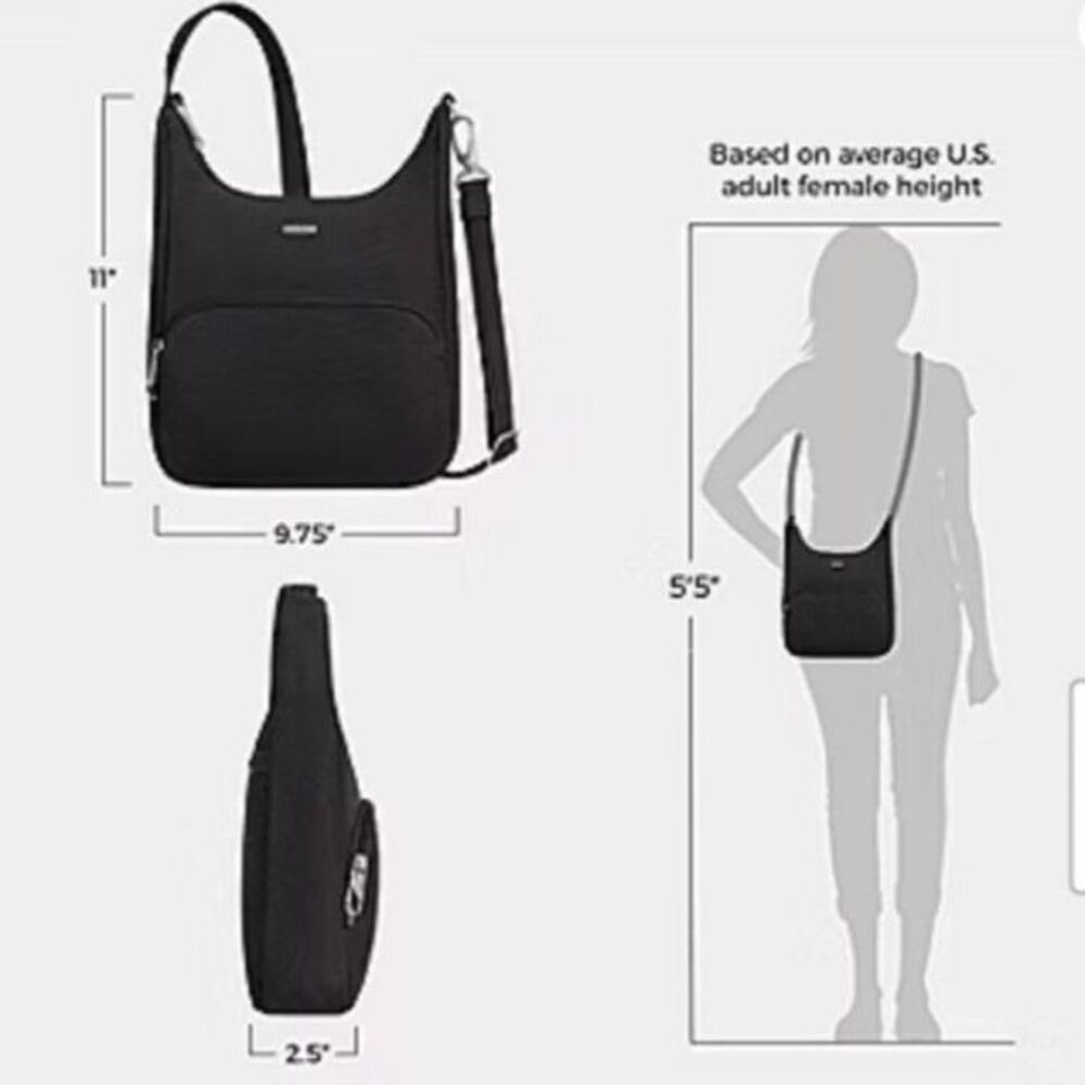 Travelon NWOT Black Nylon Classic Essentials Anti-Theft Travel Crossbody Bag - Picture 2 of 16